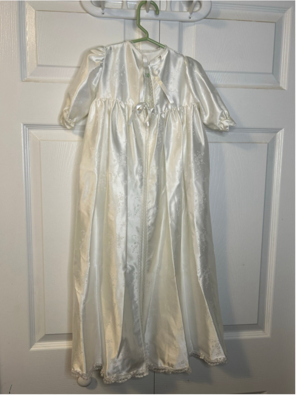 Handmade Baby Christening Baptism Gown Ivory Satin Floral Lace Vintage Style